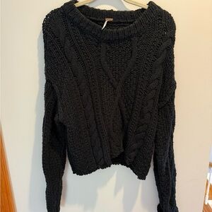 Free People Black Cable Knit Sweater